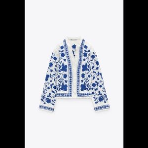 Zara White and Blue Floral Top